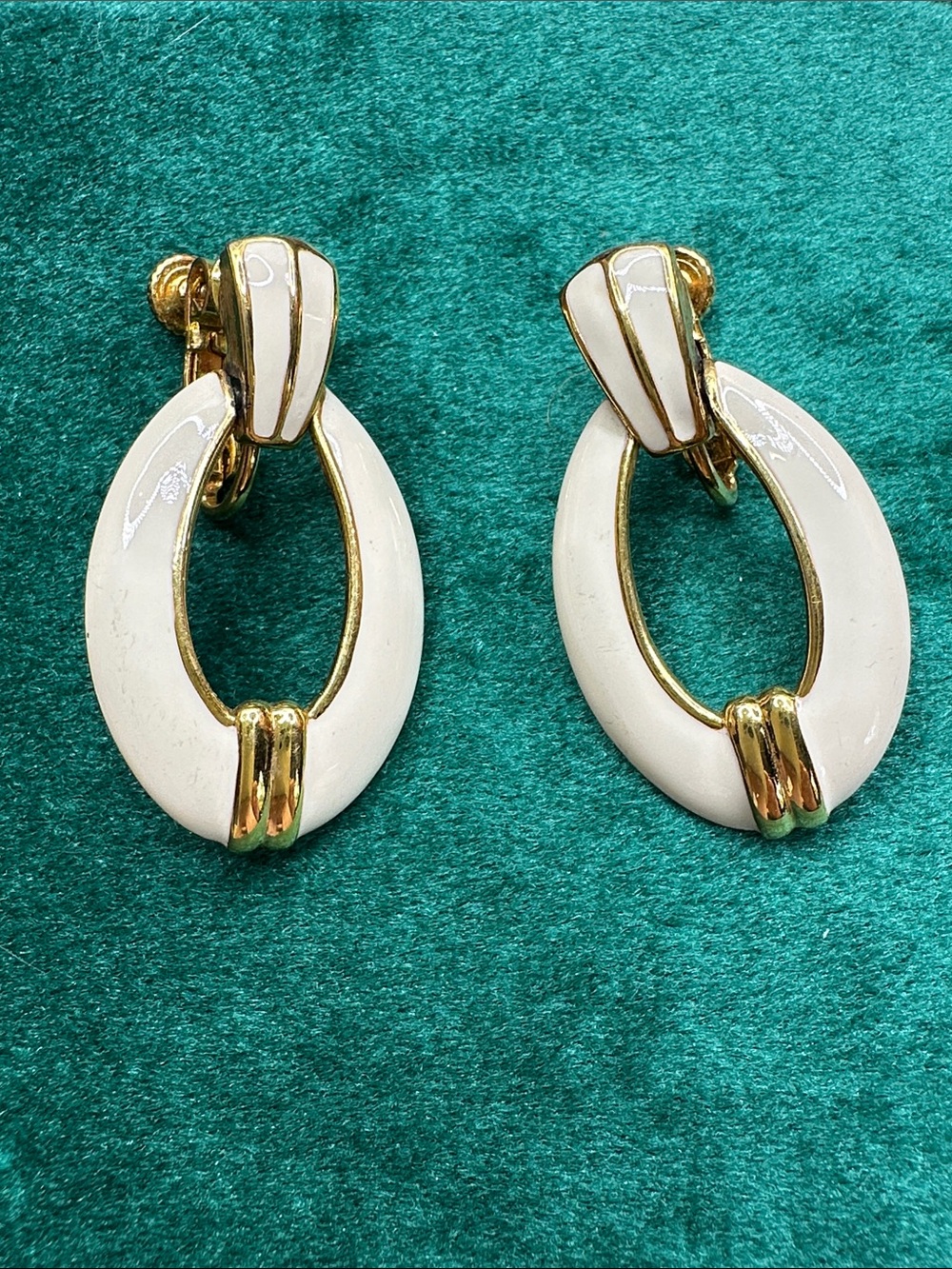 Napier Door Knocker Cream and Gold Oval Drop Screwback Earrings - Women Jewelry